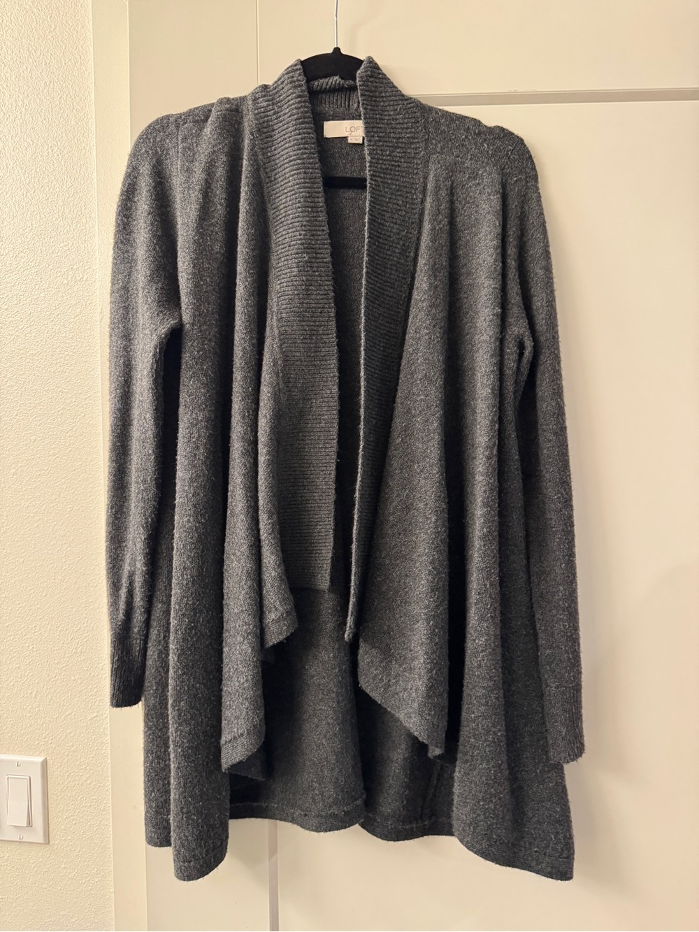 Loft Dark Gray Open-Front Cascade Cardigan Size M